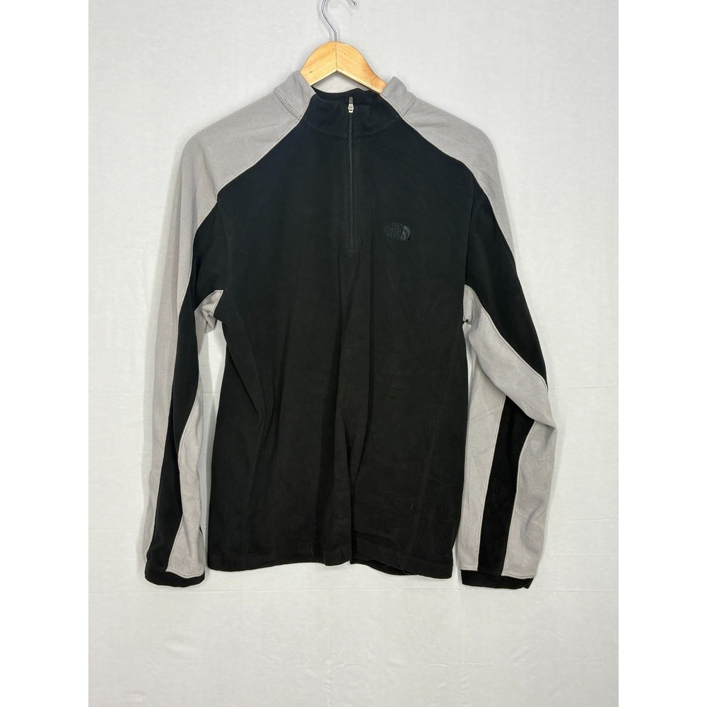 The North Face TKA 100 1/4 Zip Pullover Fleece Jacket Mens Black Gray Logo M